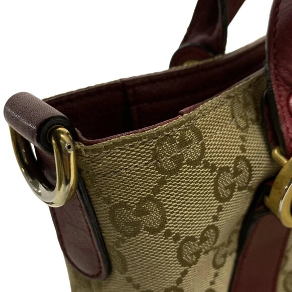 Auth GUCCI Miss GG/GG 323675 Dark Brown Beige Red Jacquard Leather Handbag - Picture 9 of 16